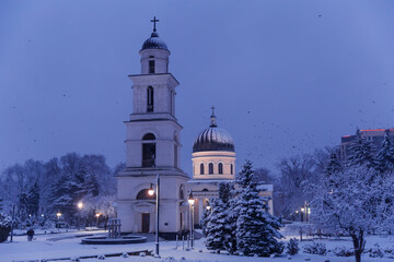 Cathedral of Christ's Nativity Chisinau in winter at blue hour