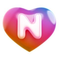 3D Letter N . 3D Heart Gradient With Generative AI