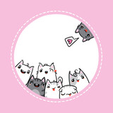 Fototapeta Młodzieżowe - Kawaii illustration hand drawn banner. Cute cats with greetings and lettering on white color. Doodle cartoon style