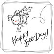 Happy Bee-Day. Cute Honey Bee, hand drawn lettering, lovely flying insect character, kawaii cartoon coloring illustration