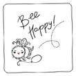 Bee Happy. Cute Honey Bee, hand drawn lettering, lovely flying insect character, kawaii cartoon coloring illustration