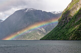 Fototapeta Tęcza - Beautyful rainbows over Geiranger Fjord - Norway