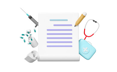 3d checklist with blue first aid kit close icon isolated. 3d render illustration