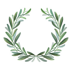 Wall Mural - Wreath with green leaves of olive tree. Vector illustration