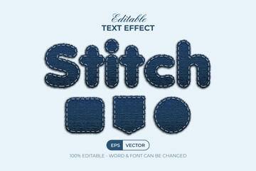 Wall Mural - stitch text effect blue navy style. editable text effect.