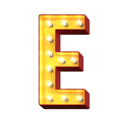 Wall Mural - Light bulb glowing font, 3d alphabet character, 3d rendering, letter E