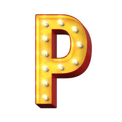 Poster - Light bulb glowing font, 3d alphabet character, 3d rendering, letter P