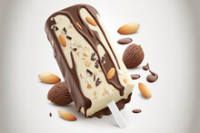 Stick Ice Cream With Almonds And Chocolate. Generative AI