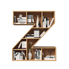 Wall Mural - Bookshelves 3d font. Alphabet in the form of book shelves. Mockup font, 3d rendering. Letter Z