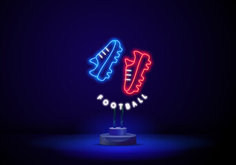 Neon football boots illustration. Vector outline soccer boots for sports background.