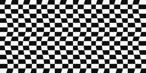 Fototapete - The checkers are wavy, like a racing flag. Vector print for surface application, can be seamless. Stylish design with vector pattern.