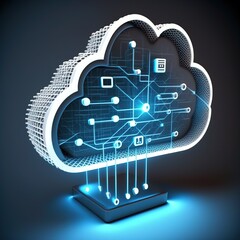 Wall Mural - cloud computing. The concept of a data center. Cloud computing technologies of the present. The use of neon colors, generative ai