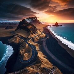 Canvas Print - highway, lovely natural landscape aerial shot, generative ai