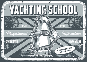 Poster - Yachting school vintage monochrome flyer