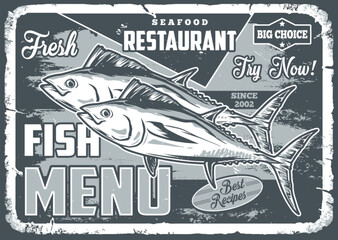 Sticker - Fish menu vintage poster monochrome