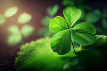 Green Four-leaf Clover Background With Copy Space.