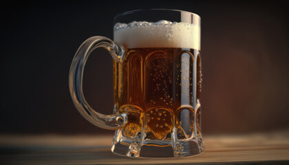 Wall Mural - Beer mug on a table, close up. Oktoberfest, Munich. German beer festival, generative ai