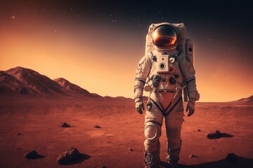Wall Mural - astronaut walking on mars made with generated ai