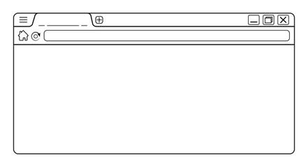 Wall Mural - Line art browser webpage vector design. Editable lines web browser with buttons illustration. Homepage mockup design with transparent background.