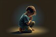 Child kneeling in prayer to god, vector. Generative AI.