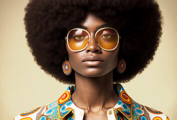 1960s vintage fashion portrait. Black woman with retro 60's style. Generative ai