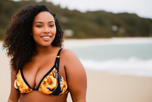 Generative AI Image Of Smiling Black Woman On Beach