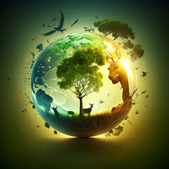planet earth green clean ecology nature transparent air green trees animals birds bright sun