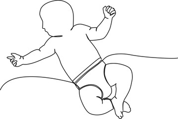 Sticker - continuous single line drawing of baby in diapers, line art vector illustration