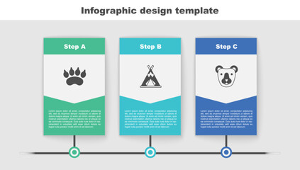 Sticker - Set Bear paw footprint, Indian teepee or wigwam and head. Business infographic template. Vector