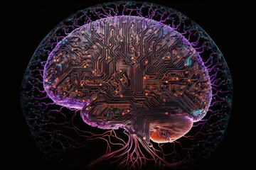 Artificial intelligence with glowing lights