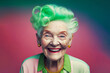 © Yevhenii - Generative AI old smiling lady headshot with green hair