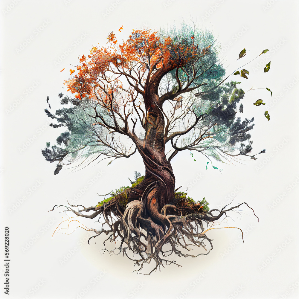 Tree Roots Portrait Tree and its roots isolated on white Stock Illustration | Adobe Stock