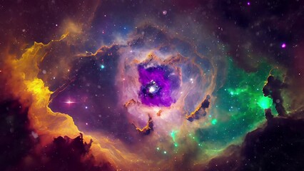 Galactic space nebula video with dynamic zoom effect and particles animation - generative ai