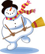 Happy, dancing snowman cartoon, cmyk vector illustration