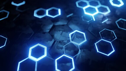 Wall Mural - Futuristic Hexagon background. 3d render. Abstract blue Hexagonal pattern. Random motion. Seamless loop