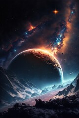 Wall Mural - image of planets, stars and outer space and sky, created using generative ai technology