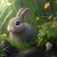 Poster - cute baby bunny illustration design