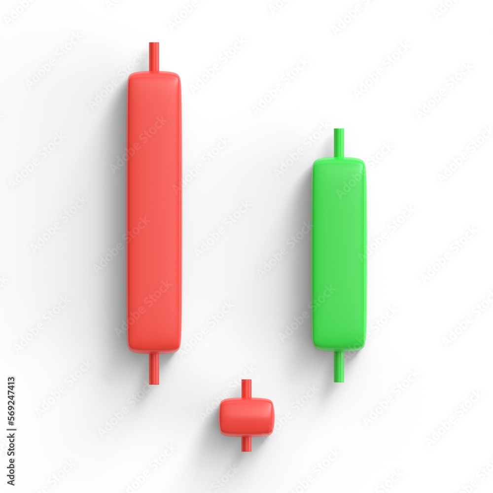 candle stick pattern Morning doji star. forex stock or crypto trading.  inverse and reversal pattern to bullish or bearish graph. tutorial  investment concept. 3d render isolated on white background. Stock  Illustration |