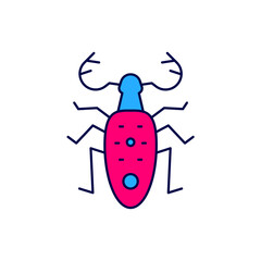 Sticker - Filled outline Beetle deer icon isolated on white background. Horned beetle. Big insect. Vector