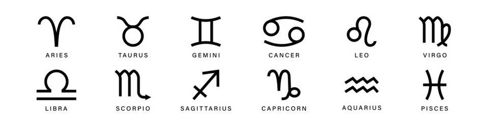 zodiac signs set. leo and taurus constellations black symbols with esoteric scorpio and astrological