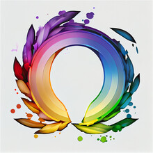 Multicolored Omega Icon With Feathers On A White Background, Generative AI