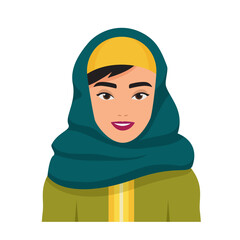 Wall Mural - Smiling arabian woman avatar. Portrait of islamic woman in traditional dress vector cartoon illustration