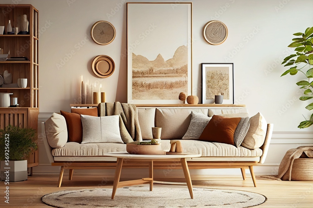 Stock-Illustration „Warm and Welcoming Living Room Interior with a Cozy ...