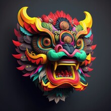 Chinese Lion Dance, New Year, Lion Head, China Dragon, Lucky, Generative By AI