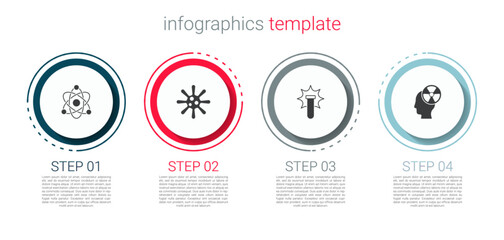 Wall Mural - Set Atom, Bacteria, Chemical explosion and Head and radiation symbol. Business infographic template. Vector