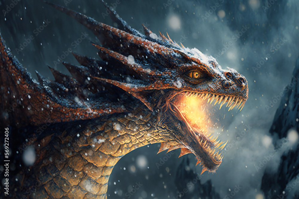 Ice Dragon - Mythology creature - fantasy illustration - wyvern ...