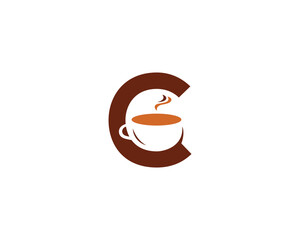 Sticker - Coffee Shop Letter C Logo Design With Coffee Cup Symbol Modern Vector Image Template.