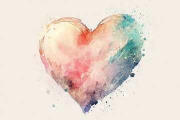 Wall Mural -  a watercolor painting of a heart on a white background with blue and pink spots on the side of the heart and a white background with blue dots.  generative ai