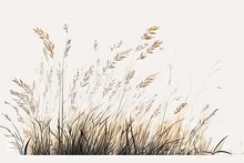  A Painting Of A Bunch Of Tall Grass In A Field With A White Background And A White Wall In The Background With A Black Border.  Generative Ai