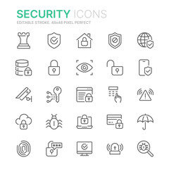 collection of security related outline icons. 48x48 pixel perfect. editable stroke
